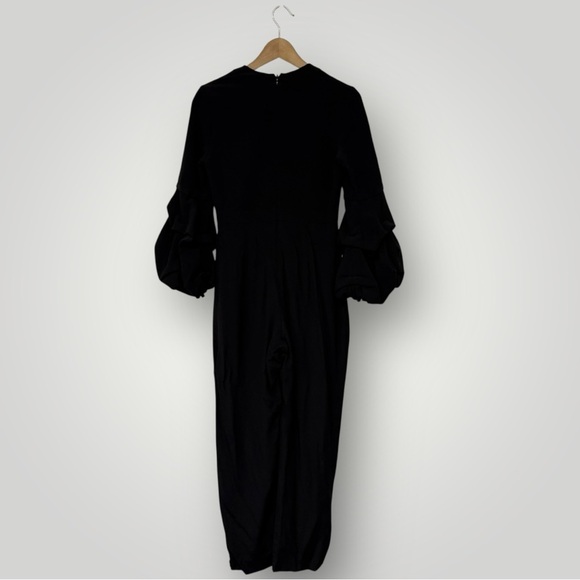Alexis Black V-Neck Maximila Ruched-Sleeves Skinny-Leg Crepe Jumpsuit Size Small - Picture 8 of 12
